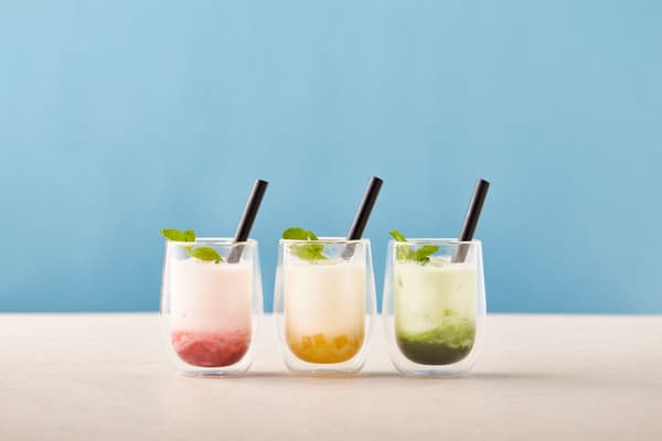 Lassi — ¥750 each (tax included) (strawberry, honey & apple, matcha)