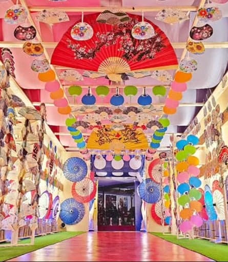 About 1,000 uchiwa and sensu fans decorate the Shofu Uchiwa Matsuri