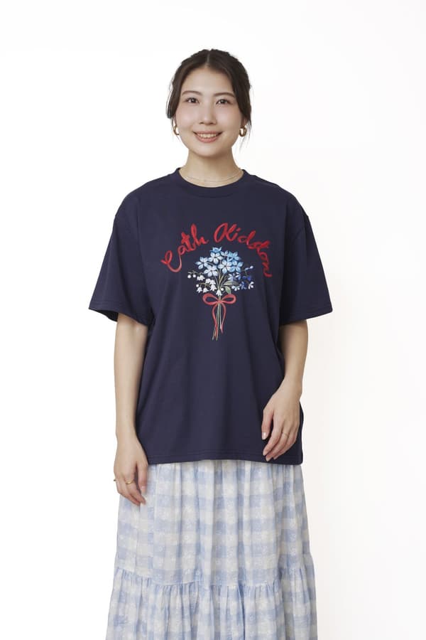 Cath Kidston เสื้อยืดโอเวอร์ไซส์ Flower Bunch สีกรมท่า