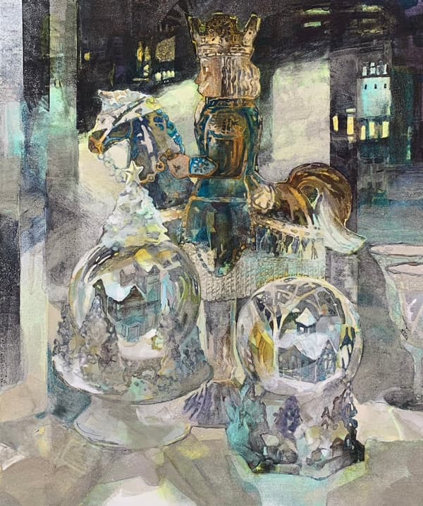 *《夜雪行军》*，2024年。胶、麻纸、矿物颜料、银