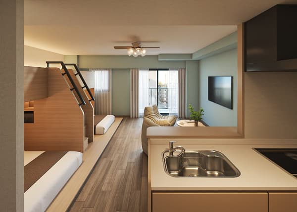 Habitación con literas y cocina en Minn Naha Miebashi