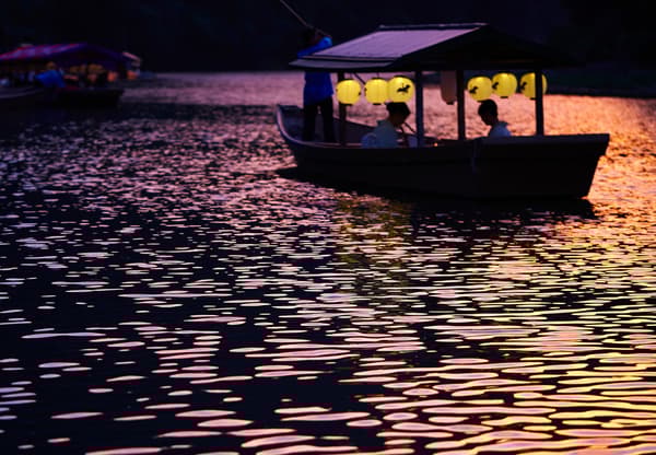 从私人游船“翠”上观看鸬鹚捕鱼