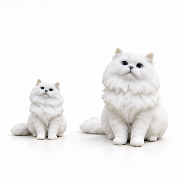 3D人像範例:白色貓咪寵物模型(左:3公分/右:5公分)