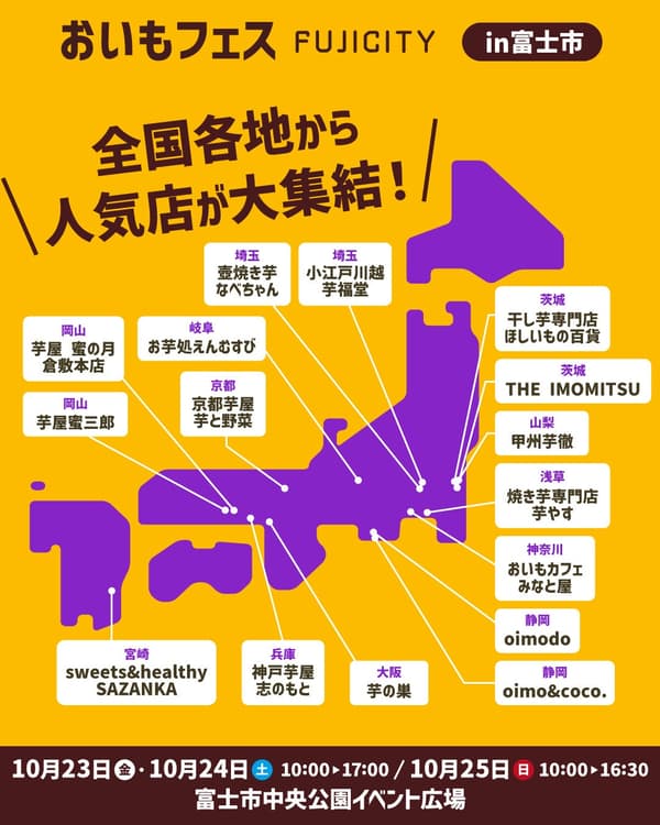 Map showing the prefectures of the participating sweet potato shops