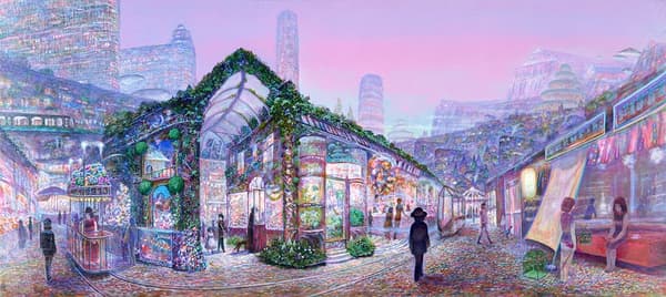 新作版畫「市之宵」(市場的傍晚),33×73cm