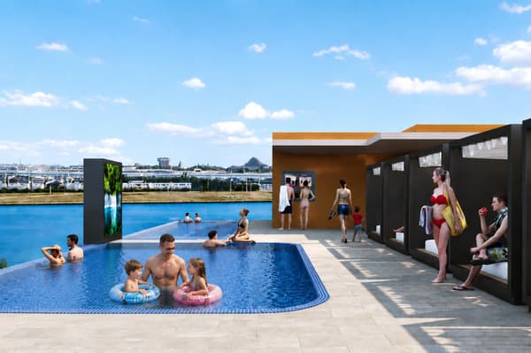 The rooftop pool overlooks the Maihama skyline (image)