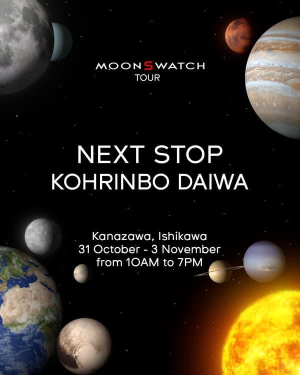 Poster MoonSwatch Tour bertuliskan