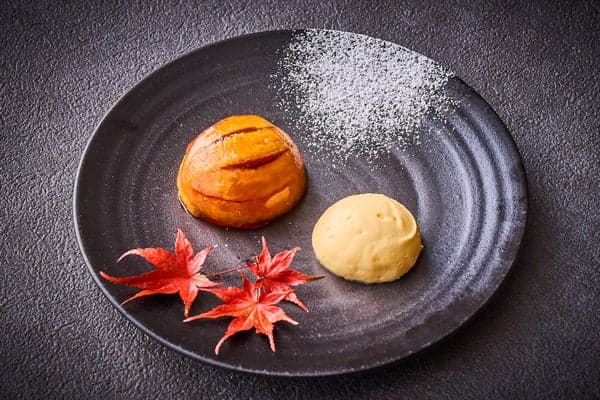 Dessert: Nagano-grown baked apple with white miso ice cream