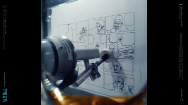 แขนกลกำลังวาดหน้ามังงะภายในโมดูลคิโบของ ISS