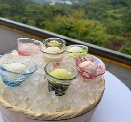Three-flavor ice cream assortment