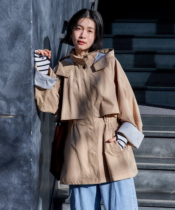 2-Way撞色缝线连帽迷你伞状外套备用图