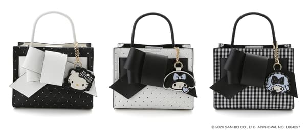 Ruelle Ribbon Bag dalam desain Hello Kitty, My Melody, dan My Sweet Piano