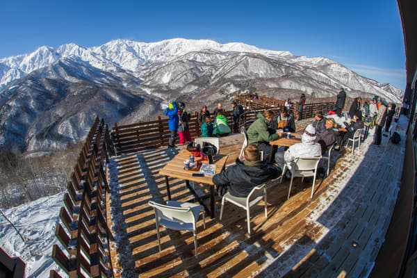 HAKUBA MOUNTAIN HARBOR terrace overlooking the Northern Alps