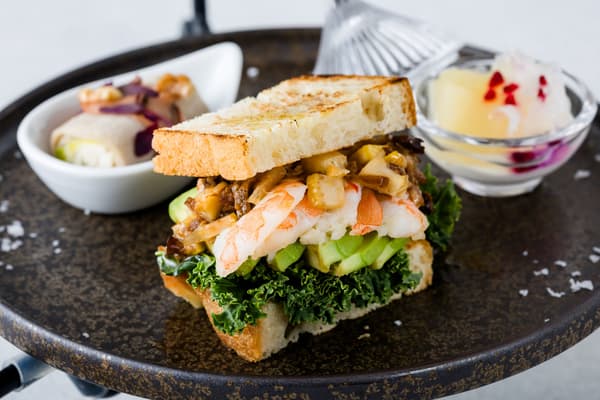 Shrimp and avocado focaccia sandwich