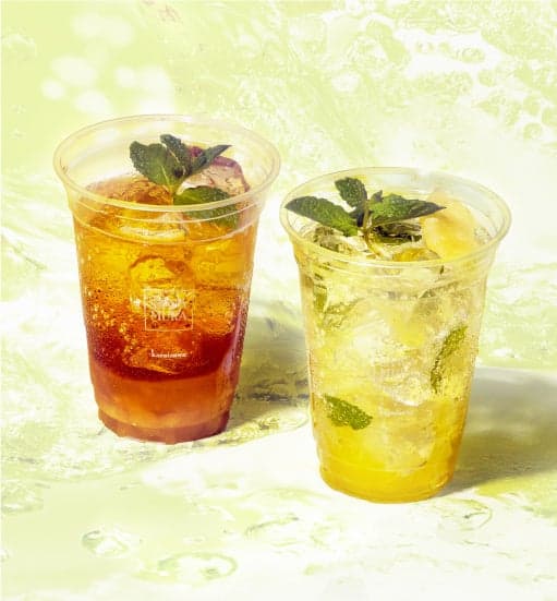 Pineapple Mint Soda (kanan) dan Mango Tea Soda (kiri)