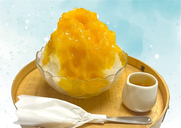 Mango Shaved Ice with mango fruit nectar and condensed milk sauce