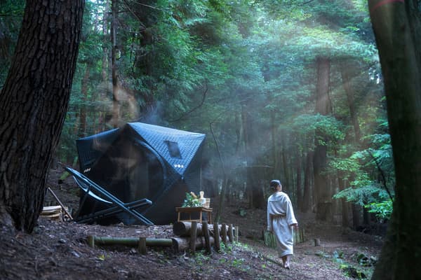 After warming up in the sauna, guests enjoy forest bathing barefoot