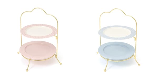 Tweed Cake Stand in pink and light blue