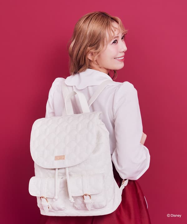 米妮蝴蝶结绗缝托特背包，米白色