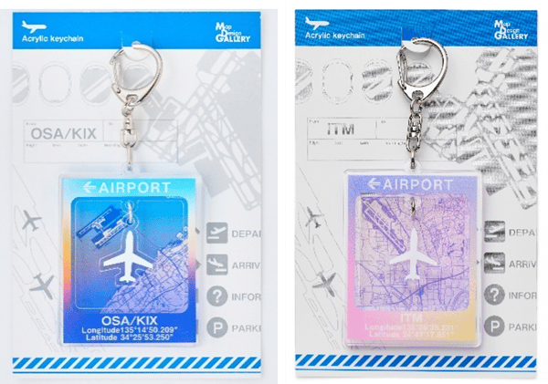 Llaveros acrílicos dobles para el Aeropuerto Internacional de Kansai y el Aeropuerto de Itami en tarjetas de respaldo estilo tarjeta de embarque