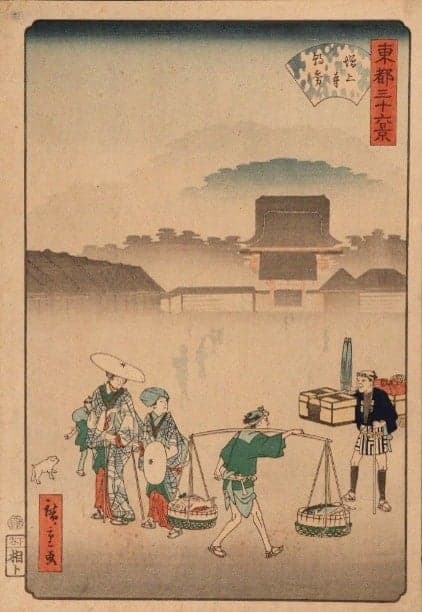 Thirty-Six Views of the Eastern Capital: Morning Mist at Zojoji Temple, 1861