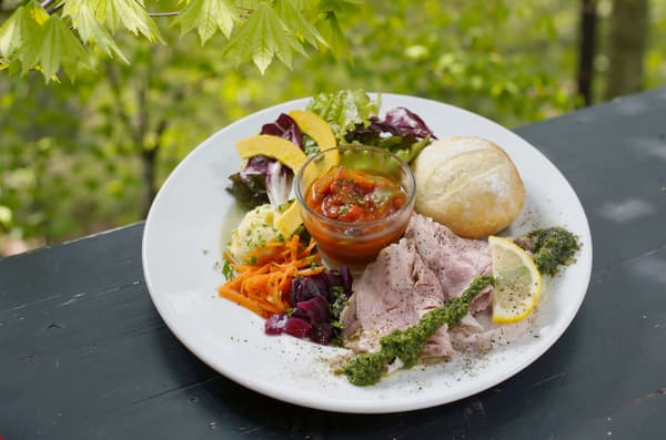 Plato de cerdo asado Fujizakura con muchas verduras
