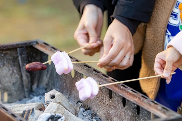모닥불 행사에서 제공되는 하트 모양 마시멜로