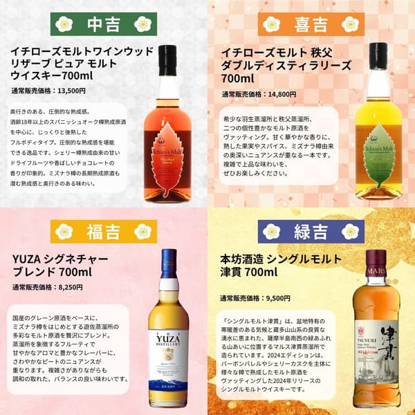 Whiskies 中吉, 喜吉, 福吉 y 緑吉