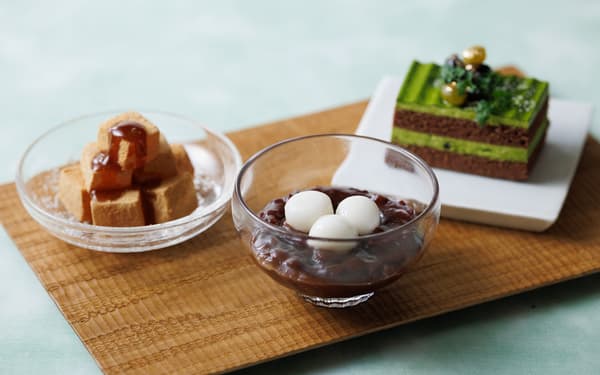 蕨饼、白玉善哉、抹茶蛋糕