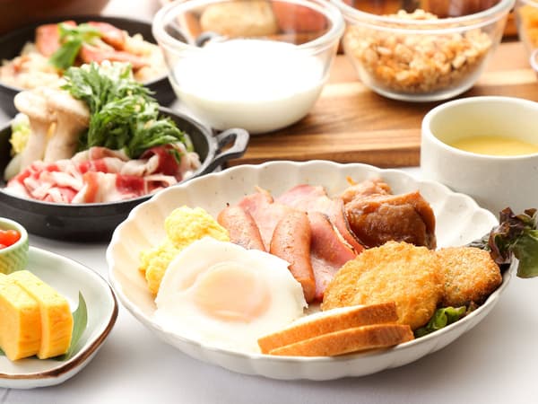 Breakfast buffet spread