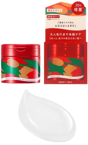 AQUALABEL Special Gel Cream EX (Moist Smooth) L jar, package and gel texture