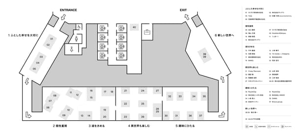 展览场馆地图，显示六个区域及40个房间的分布