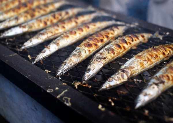 Grilled Pacific saury being sold at the Autumn Flavor Festival