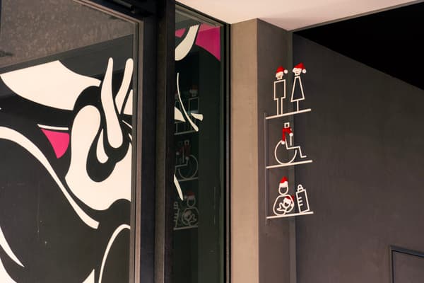 Restrooms dressed for Christmas
