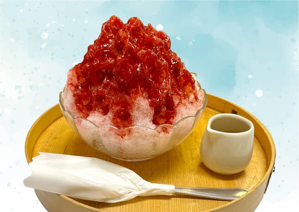 Amaou Strawberry Shaved Ice topped with strawberry fruit nectar