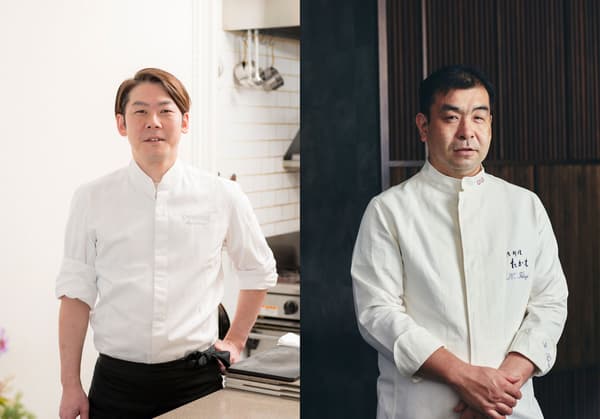 Koki 今井良 dari L'UNIVERS (kiri) dan koki 高木一雄 dari 京料理 たか木 (kanan)