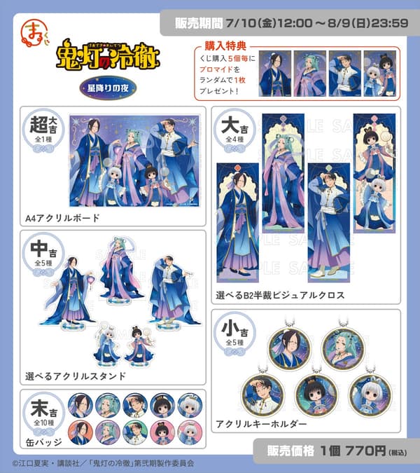 Prize lineup for the Hozuki's Coolheadedness A Night of Falling Stars lottery
