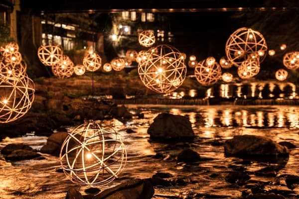 Traditional thatched roof with lanterns