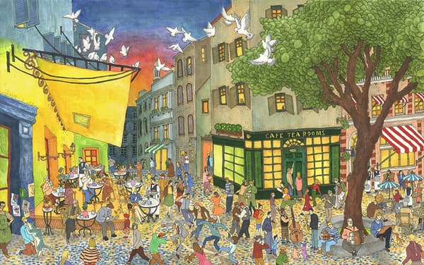 신작 오리지널 작품 “Evening Café Terrace” 펜, 코픽, 수채/종이 33x53cm