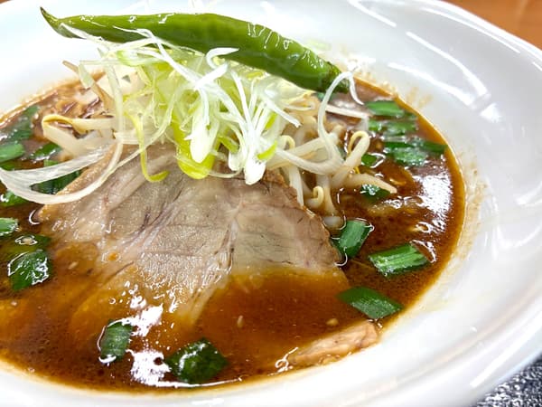 Green Chili Miso Ramen with whole deep-fried green chili on top