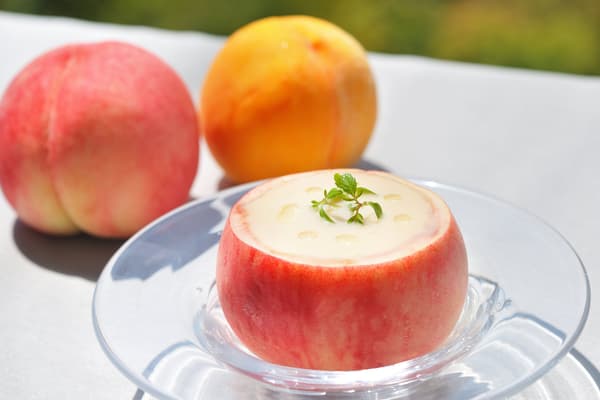 Chilled peach soup with white balsamic vinegar