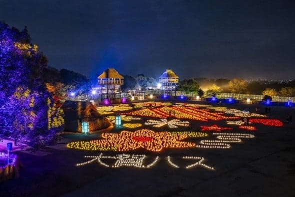 Candle lanterns creating ground art