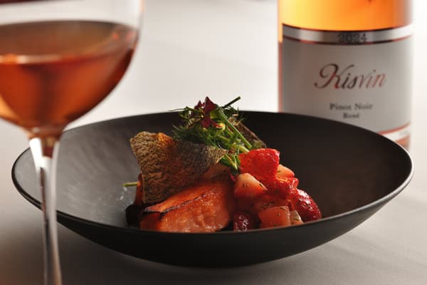 Rainbow trout roast with strawberry kecca sauce