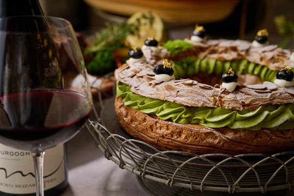 Paris-Brest with matcha custard cream and Tamba black soybeans