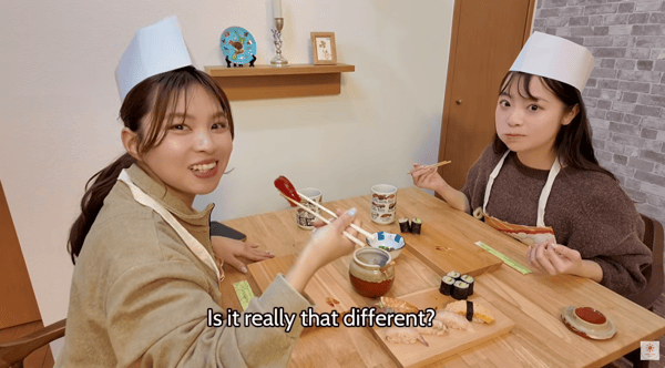 Mencicipi sushi buatan profesional Satoshi