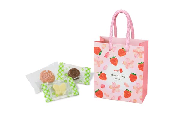 Spring Party mini bag with assorted spring-themed chocolates and cookies