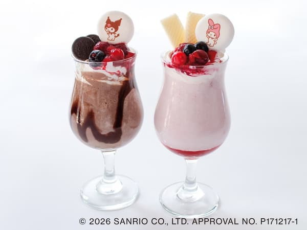 Kuromi Drinking Chocolate Parfait / My Melody Drinking Strawberry Parfait