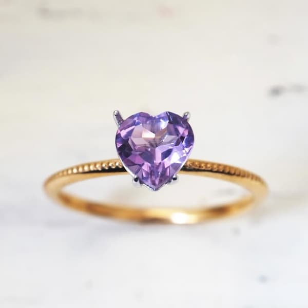 February birthstone amethyst set in a ring
