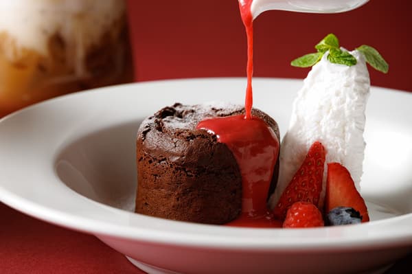 Fondant Au Chocolat with Berry Sauce