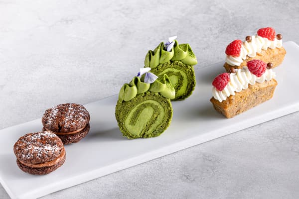 Chocolate Chip Cookie Sandwich, Matcha Roll Cake, and Cream Cheese Carrot Cake